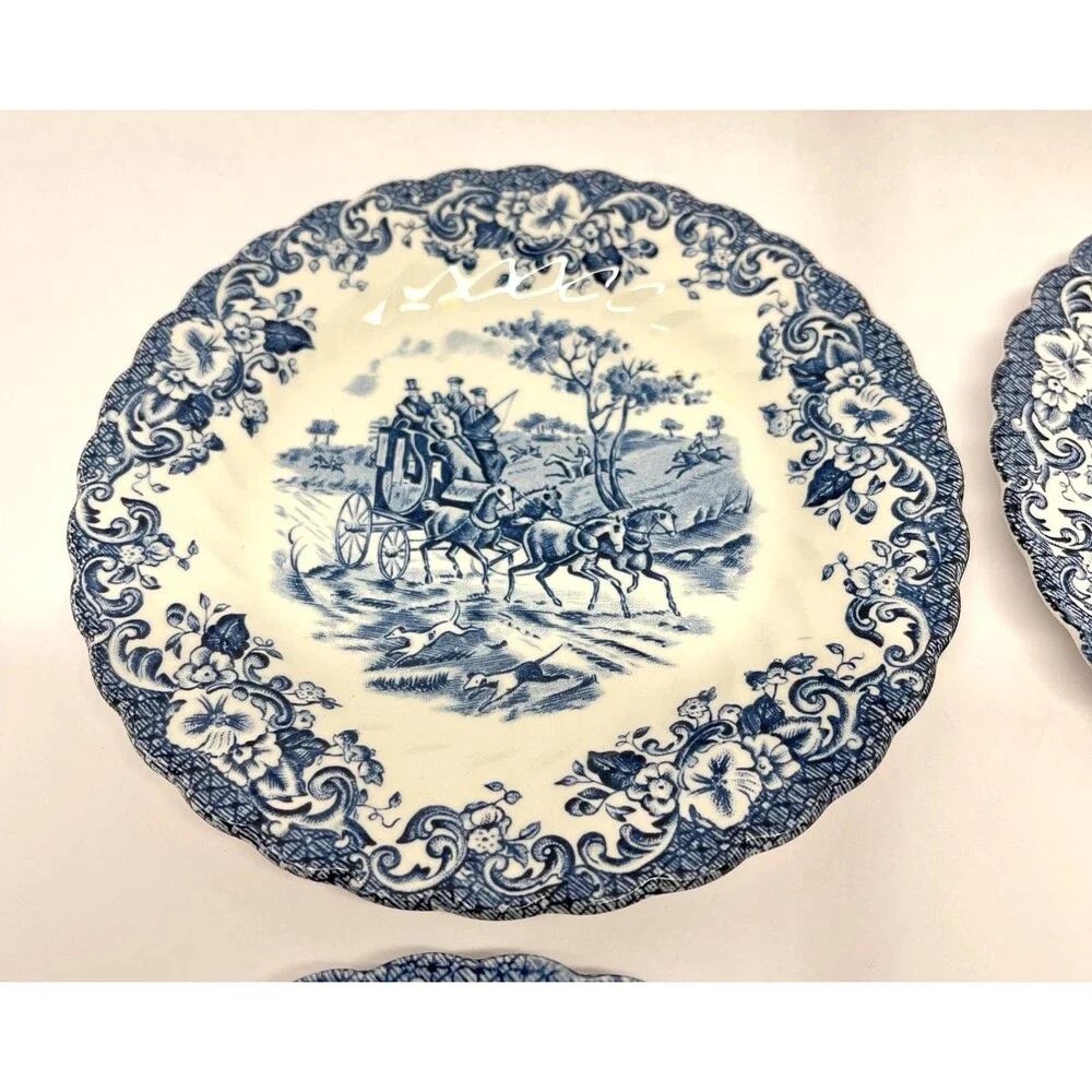 Johnson Brothers Blue Coaching Scenes Hunting Country Set (6) 6